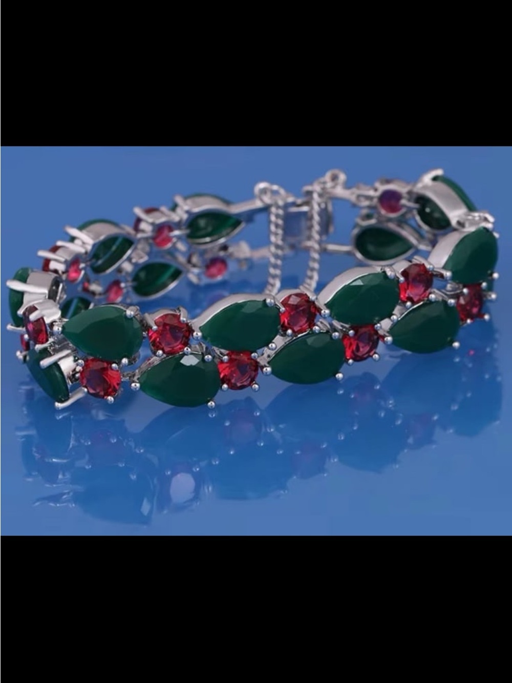Emerald and Ruby statement tennis bracelet rhodium plated with Swarovski element